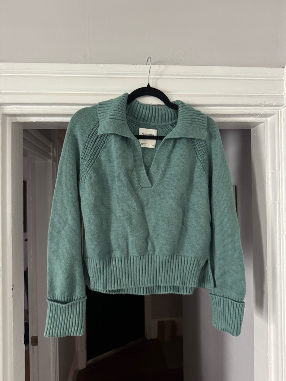 A&F Seafoam Green Polo‑Collar V‑Neck Sweater - Picture 2 of 3
